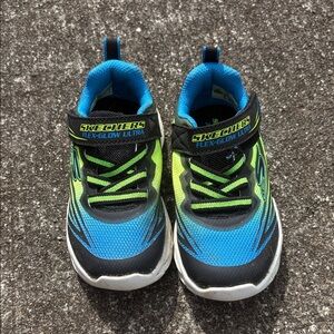 Skechers Kids Flex-Glow Ultra Blue and Neon Sneakers size 9 light up